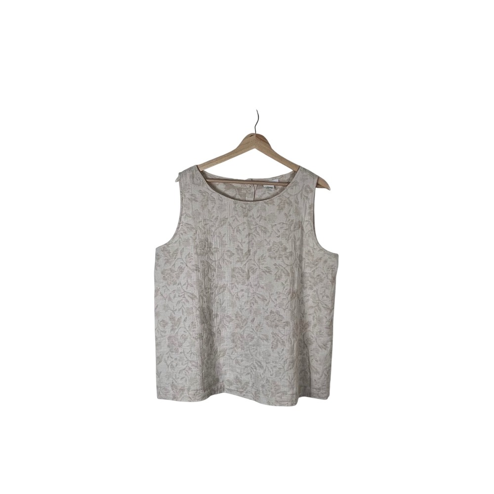 Pure Jill Womens Beige Floral Jacquard Cotton Linen Button‎ Back Tank Top Large